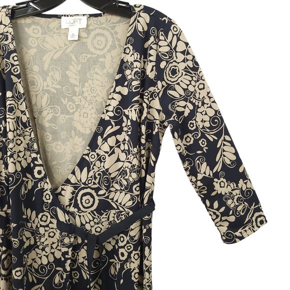 Ann Taylor LOFT Petites Wrap Dress Size 6P Black Taupe Floral Print Mid Length - Picture 12 of 16
